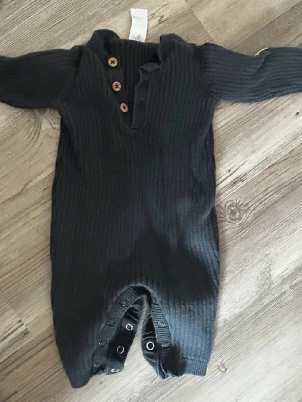 Carter's Black Ribbed Button Front Footie